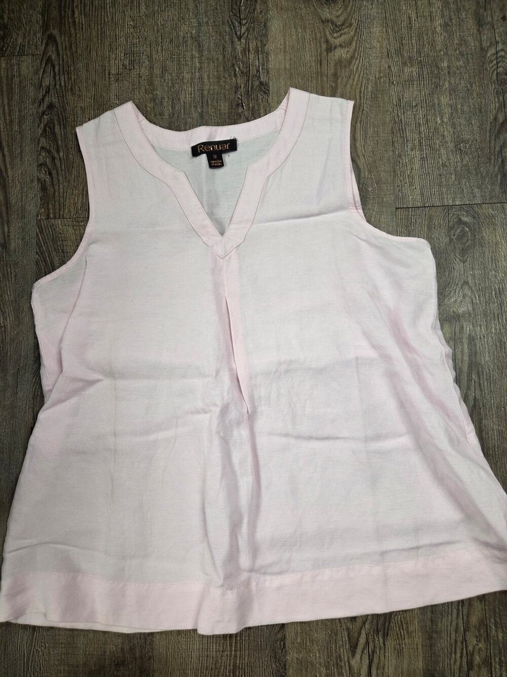 Renuar Light Baby Pink Sleeveless Medium Tank Top Blouse Shirt V Neck